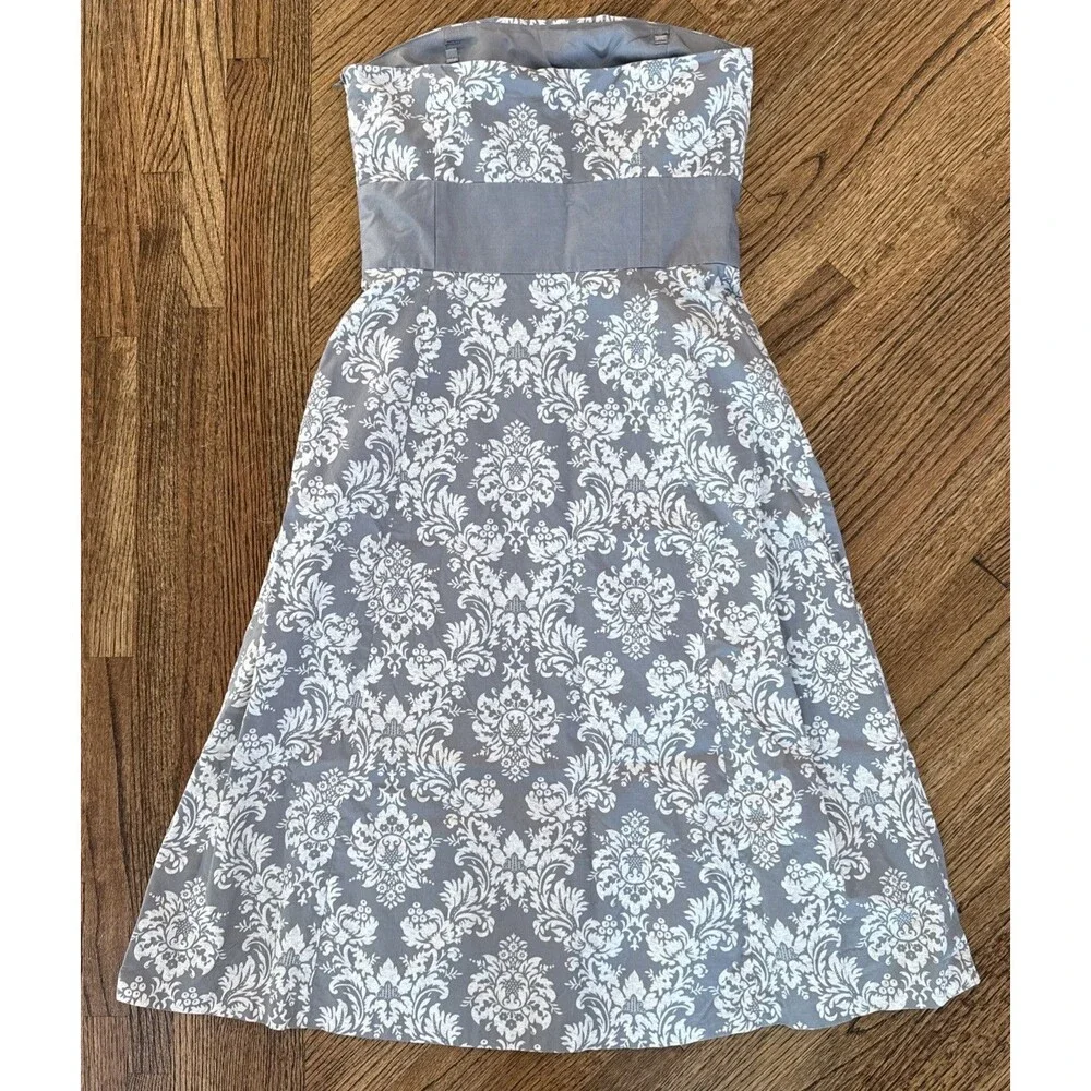 Ann Taylor Loft Womens Gray White Strapless Fit & Flare Dress Size 0